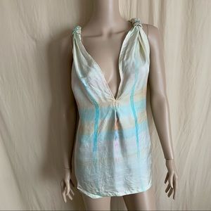 Last call! Pastel Striped Tie Dye Silk Blouse